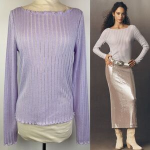 Pilcro * Lavender Metallic Ribbed Boat Neck Long Sleeve Top Large NWT